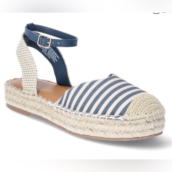 Time and Tru Shoes - Nwt Time Tru Navy Striped Espadrille Ankle-Strap Flats sandals 9